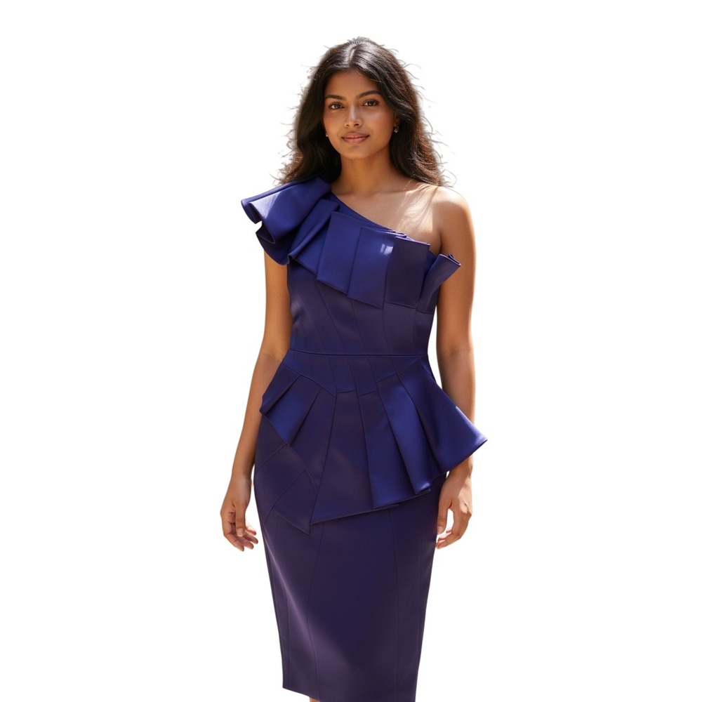 Karen Millen Purple Satin Origami‎ One Shoulder Cocktail Dress Women's 4